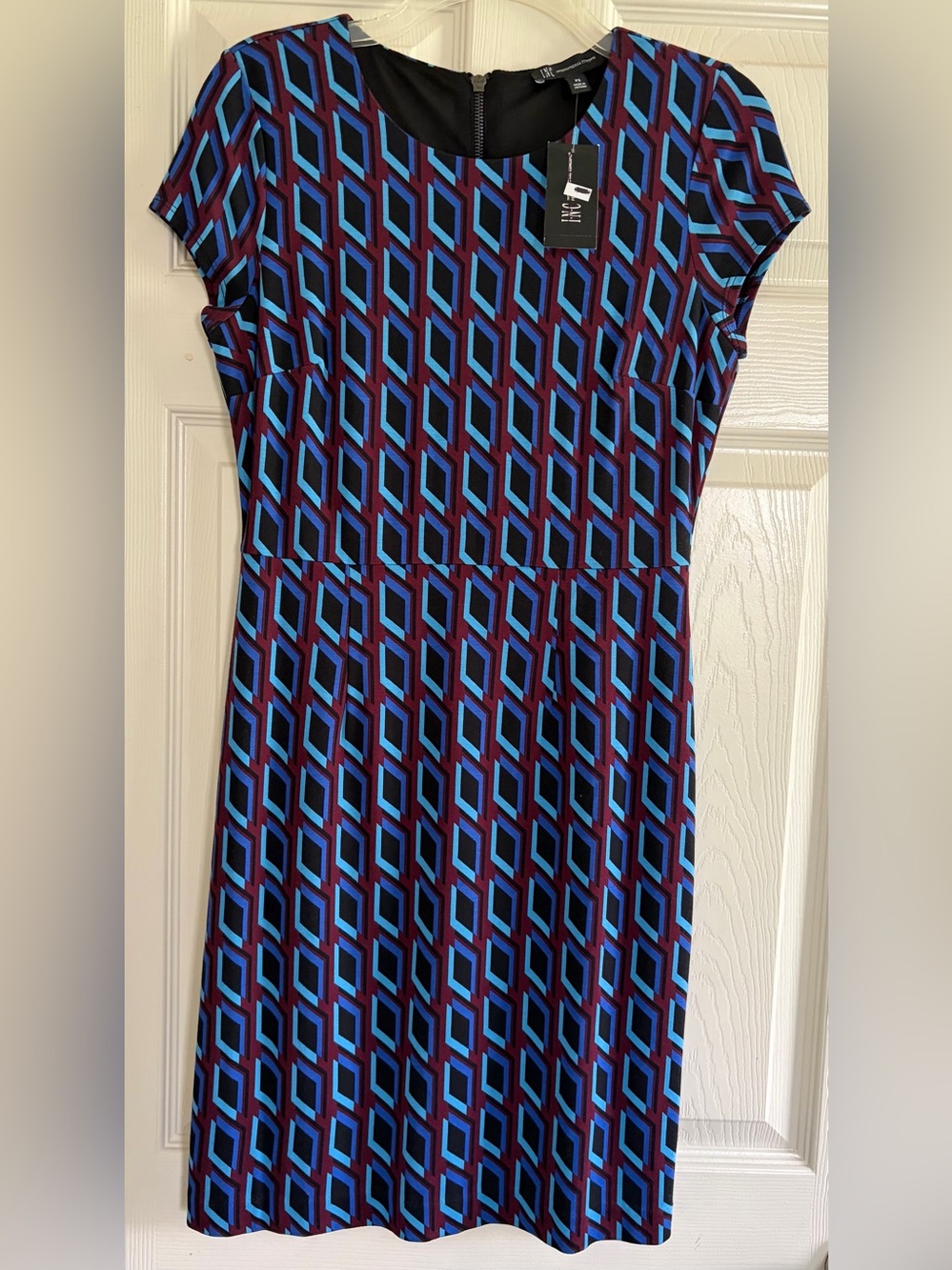 INC International Concepts Geometric Dress in Blue & Burgundy